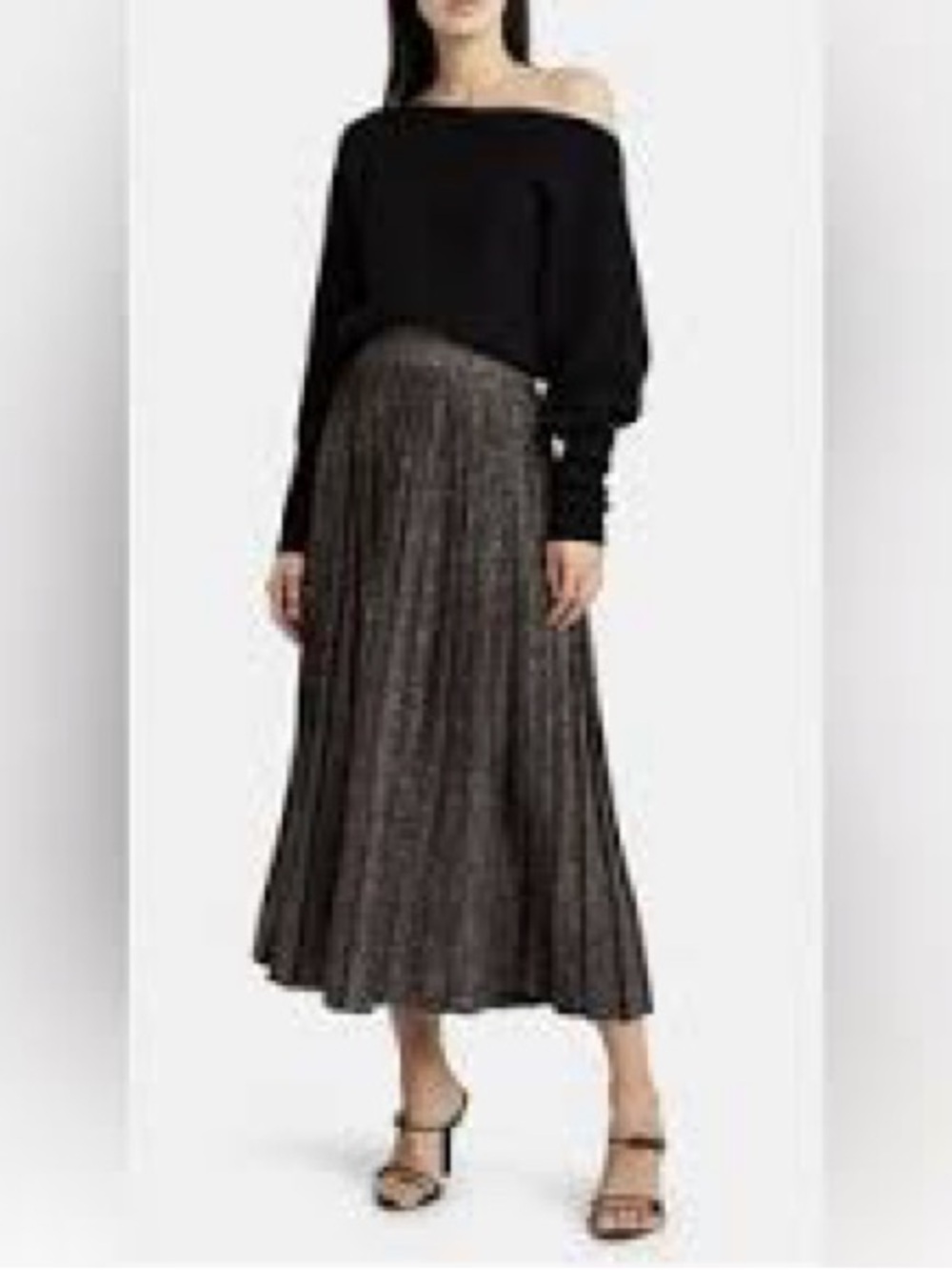 A.L.C. Metallic Pleated Midi Skirt in Black and Gold
